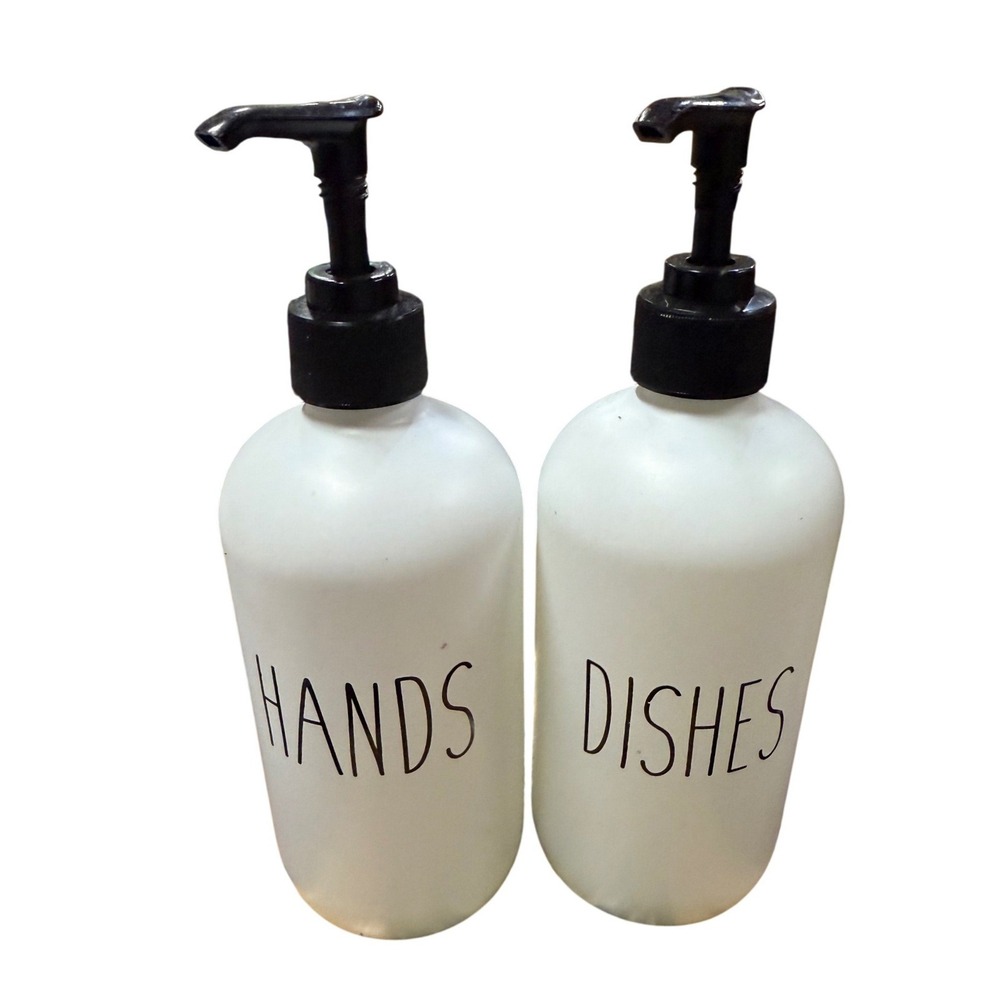 Hands and Dishes Soap Dispenser Set Matte White Ceramic Farmhouse Decor